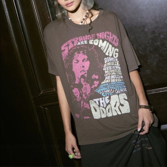Daydreamer Tops - Daydreamer The Doors Strange Nights Are Coming Graphic Tee Brown